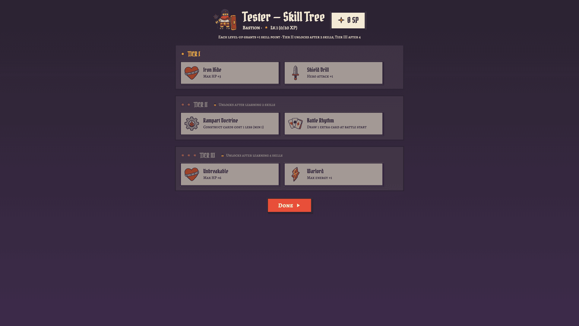 Battle Stage 인게임 스크린샷 — Skill Tree