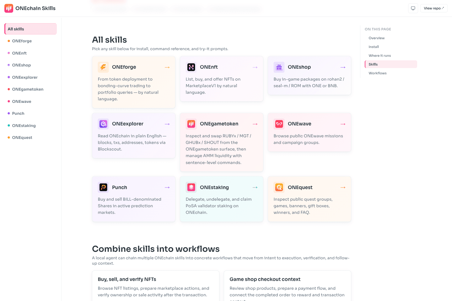 ONEchain Skills 실제 화면